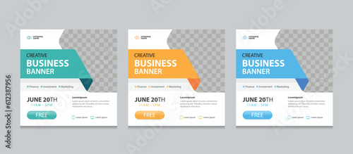 Set of Editable square business web banner design template. Suitable for social media post, instagram story and web ads. Vector illustration with Space to add pictures.