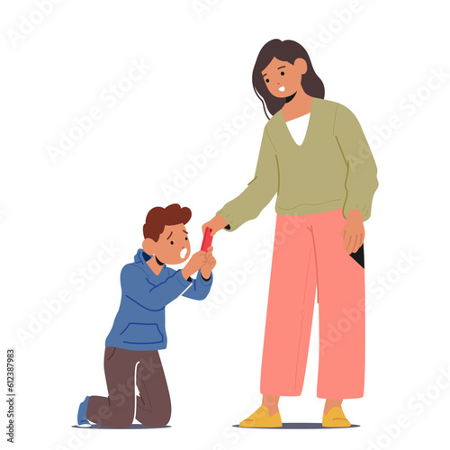 Εκτύπωση καμβά Child Boy Character, Consumed By Gadget Addiction, Pleads With Their Mother For