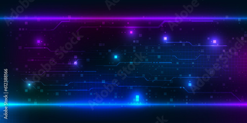 Vector illustrations of futuristic digital hi tech space with grid line and circuit on dark purple blue tech background.Digital technology concepts.