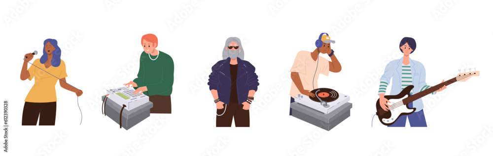 Set of people talented characters singer, dj, musician and artists of different music style Set of people talented characters singer, dj, musician and artists of different music style