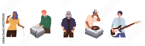 Set of people talented characters singer, dj, musician and artists of different music style