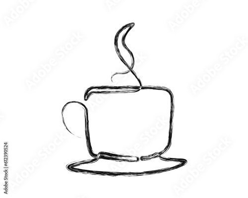 Unique line drawing of a cup coffee - food and beverage concept. A cup of coffee doodle line art vector illustration.  