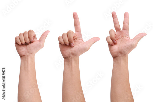 Male hand thumbs up 1 2 3