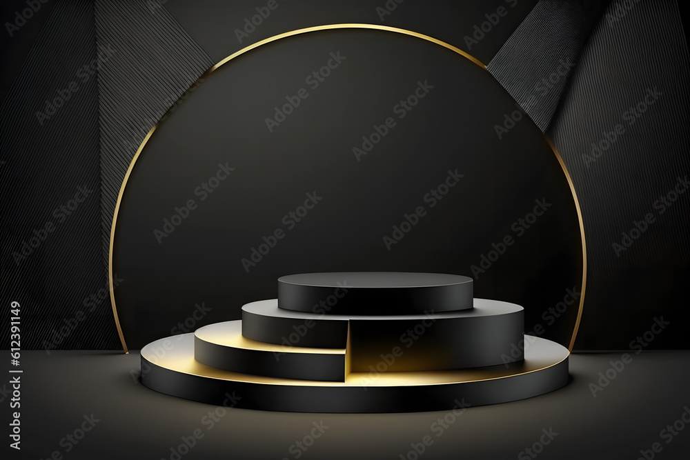 3D Podium Mockup In Circle Shape. Empty Mockup Podium Or Platform For Award Ceremony And Product Presentation