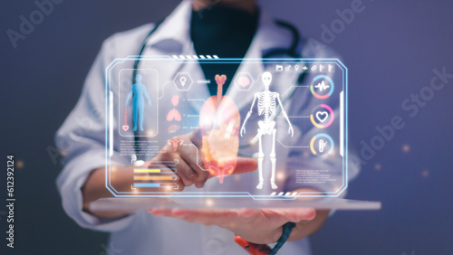 Medicine doctor. DNA. Digital healthcare and network connection on hologram interface, Science and innovative, Medical technology and network concept