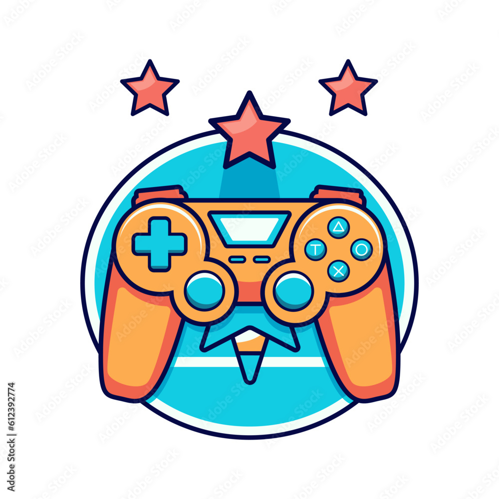 Abstract Joystick device emblem. Game switch controller logo. Handheld game console. Cartoon vector illustration isolated on white background Abstract Joystick device emblem. Game switch controller logo. Handheld game console. Cartoon vector illustration isolated on white background