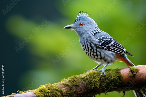 Barred Antshrike Perched on Branch in Tropical Trinidad. Captivating Blue-Colored Bird with Red Eye, Talon, and Tail. Wildlife Photography: Generative AI photo