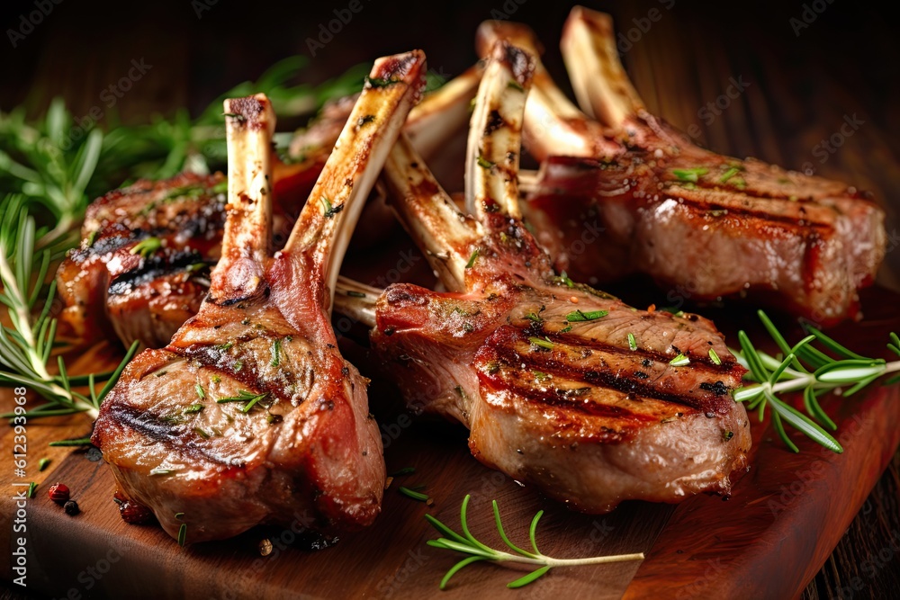 Sizzling Organic Grilled Lamb Chops - Delicious Bar-B-Q Cutlets Cooked ...