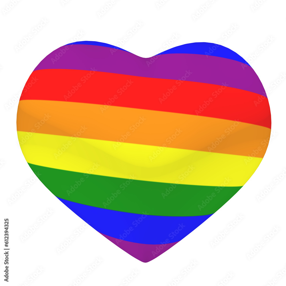 Obraz premium Heart in rainbow colors on a transparent PNG background. 3D render. The concept of love, relationships and valentine's day. Liberal values, diversity, tolerance and democracy.