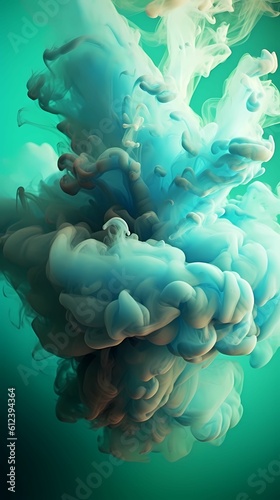 Abstract Background of colorful pastel ink smoke cloud in water AI Generative Image
