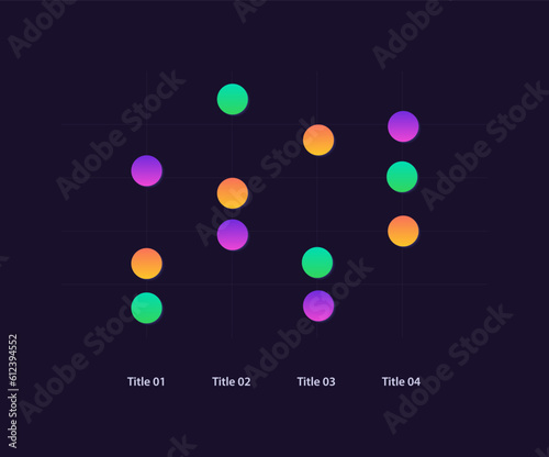 Scatter plot infographic chart design template for dark theme. Trend identification. Society change. Infochart with vertical bar graphs. Visual data presentation. Myriad Pro-Bold, Regular fonts used