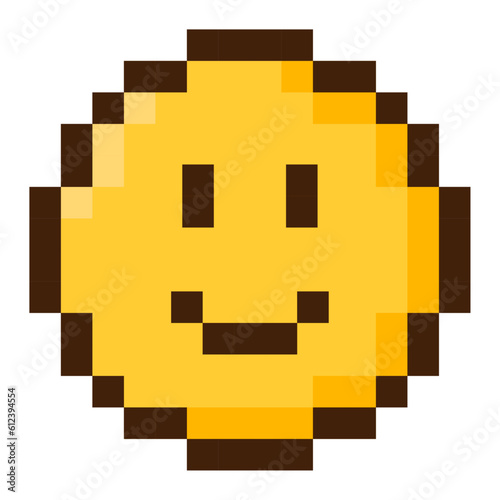 Smiley pixel art style. Vector icon