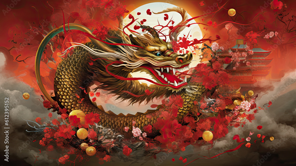 Chinese dragon new year background. Illustration AI Generative. Chinese dragon new year background. Illustration AI Generative.
