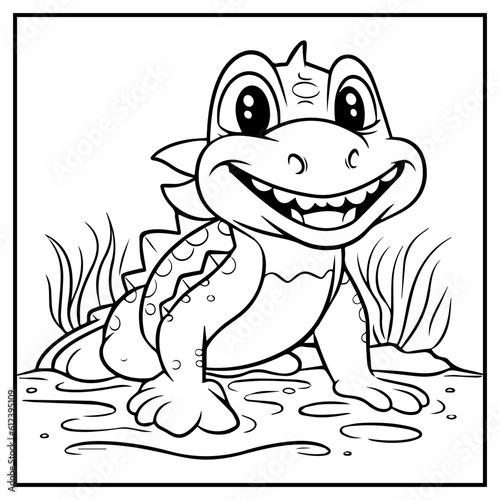 Cute Crocodile Coloring Book Page Cartoon Ilustration