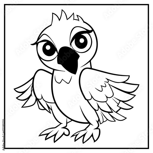 Parrot Bird Coloring Book Page Cartoon Ilustration