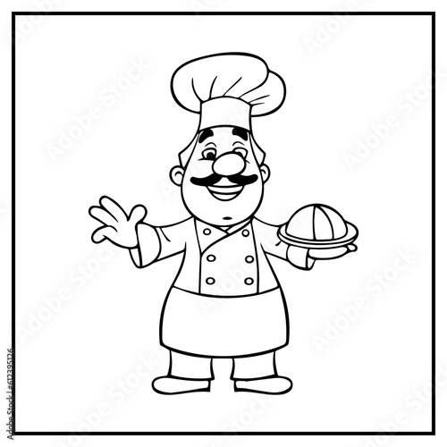 Cute chef Coloring Book Page Cartoon Ilustration