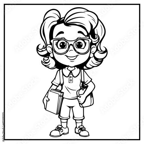 Cute Teacher Coloring Book Page Cartoon Ilustration