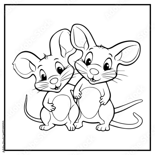 Couple mouse Coloring Book Page Cartoon Ilustration