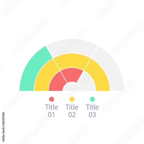 Semicircle infographic chart design template with three options. Show proportions. Editable half circle infochart with different values. Visual data presentation. Myriad Pro-Bold, Regular fonts used