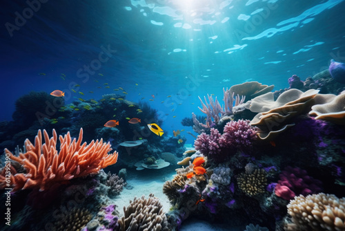 Coral reef landscape Illustration AI Generative. © olegganko