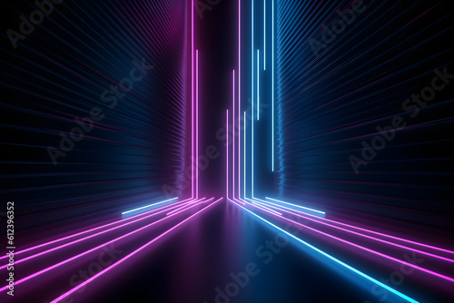 Blue and pink neon 3d lines background, Generative AI