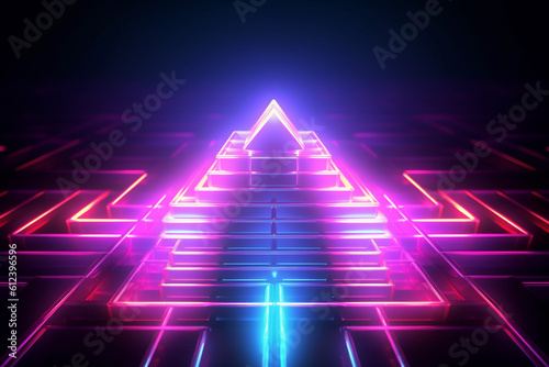 Neon 3d render geometric background, Generative AI