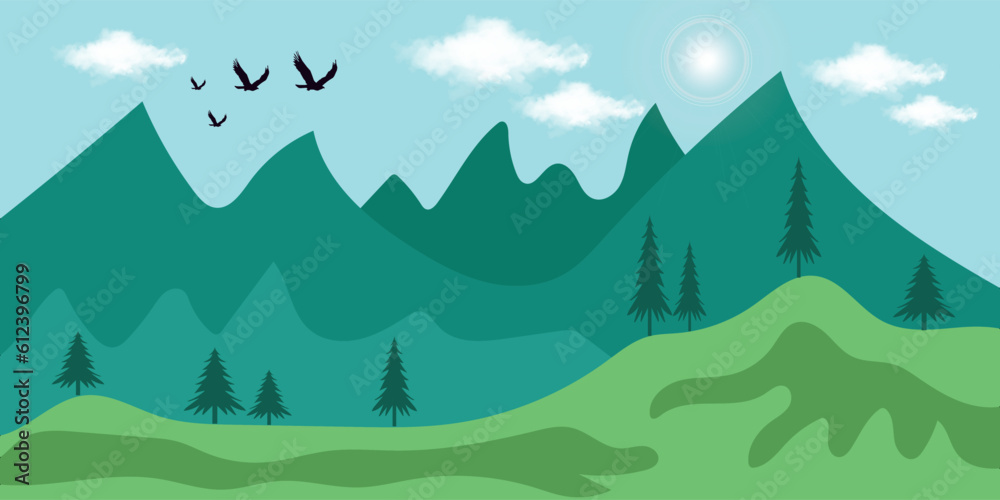 Ilustrasi vektor pemandangan alam. Latar belakang pemandangan alam