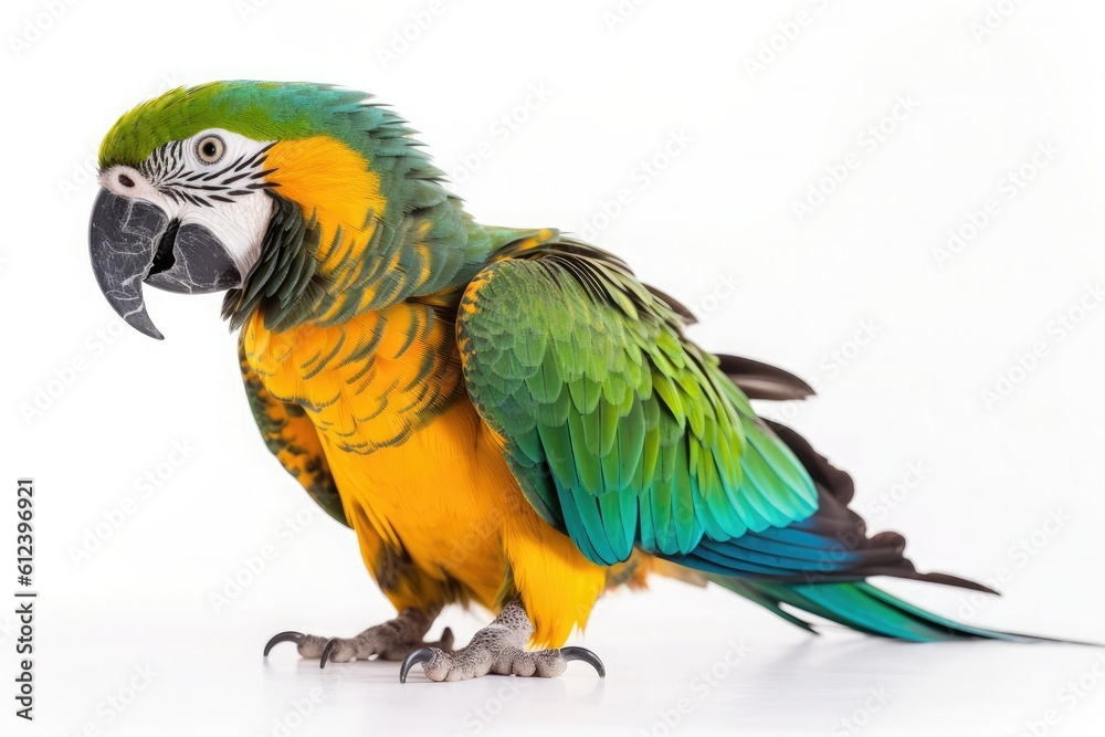 Adult macaw parrot isolated on white background. Generative AI