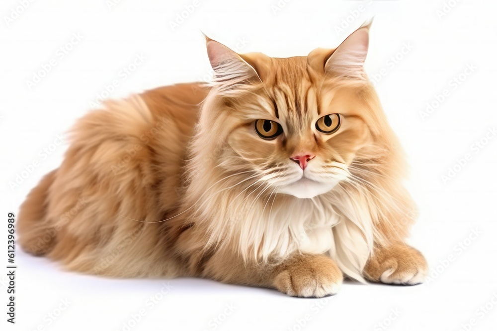 Red Maine Coon cat isolated on white background. Generative AI
