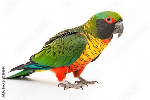 Tropical parrot Conure isolated on white background. Generative AI