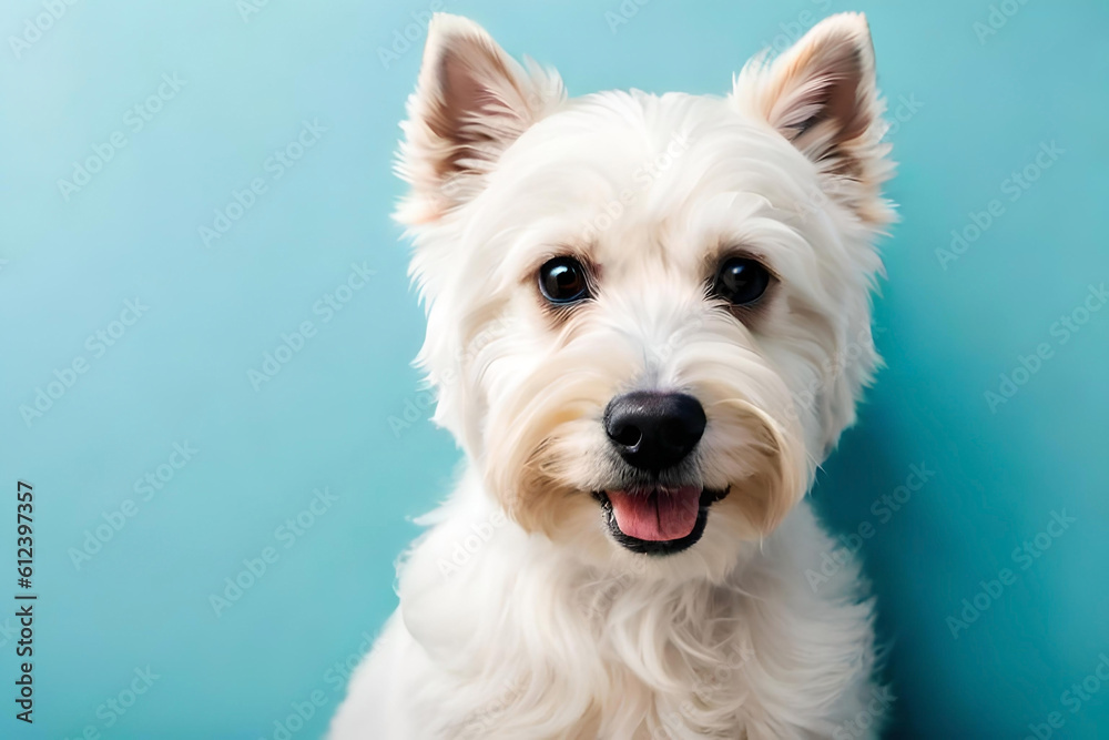West Highland White Terrier on light blue background West Highland White Terrier on light blue background