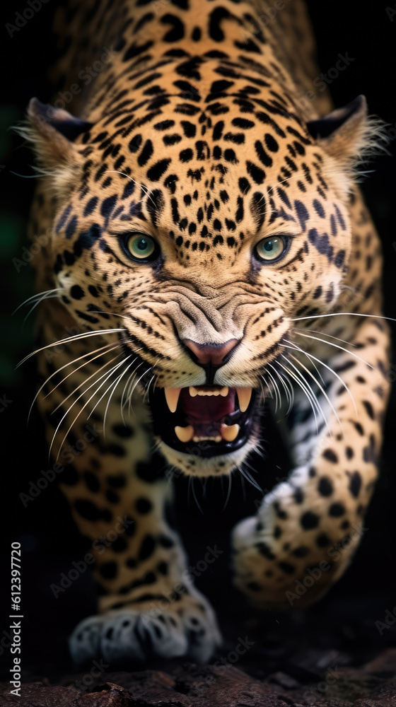 Wild life illustration of a crazy angry jaguar