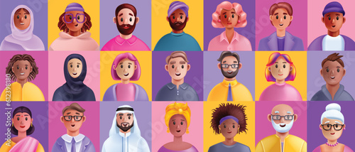 3D people diverse avatar, inclusion vector multicultural group, cartoon happy equal community. Man woman character, representation business team, professional teamwork communication. People avatar