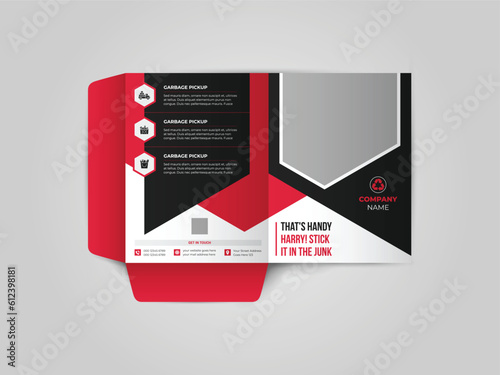Junk Removal Company Business Presentation folder for files, Business Presentation Folder Template For Corporate, Business folder design with abstract branding graphics vector set.