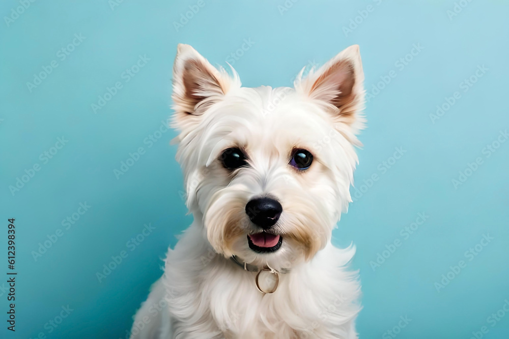 West Highland White Terrier on light blue background West Highland White Terrier on light blue background