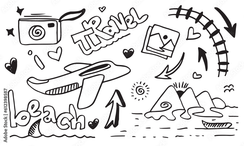 custom made wallpaper toronto digitalSet of hand drawn travel doodle. Vector illustration.Doodle art world travel collection design.