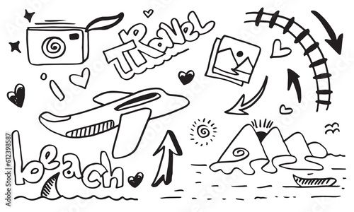 Wallpaper Mural Set of hand drawn travel doodle. Vector illustration.Doodle art world travel collection design. Torontodigital.ca