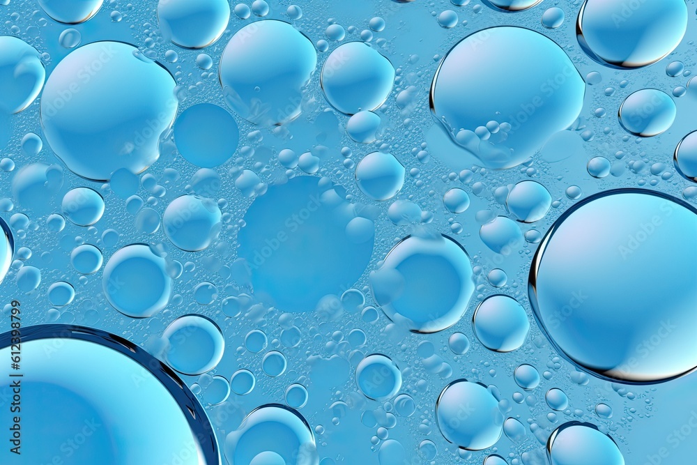 Liquid Blue Bubbles Background. Seamless Abstract Circle Round Pattern in Water Drink Theme: Generative AI