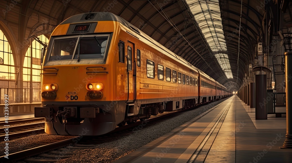 Zug at the Station: Commuting by Train. Regional Railways, Locomotives, and Cars on Platforms with Open Doors. Generative AI Zug at the Station: Commuting by Train. Regional Railways, Locomotives, and Cars on Platforms with Open Doors. Generative AI
