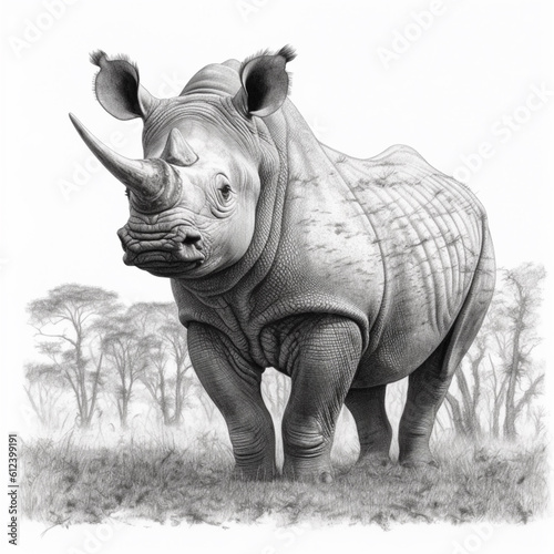 Pencil drawing of an African Rhino Generative AI artwork 