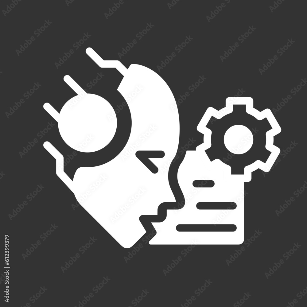 AI reads and summarize white linear glyph icon for night mode. Artificial intelligence. Negative space silhouette symbol on dark theme background. Solid pictogram. Vector isolated illustration