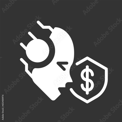 AI protects white linear glyph icon for night mode. Credit card fraud detection. Bank security. Negative space silhouette symbol on dark theme background. Solid pictogram. Vector isolated illustration
