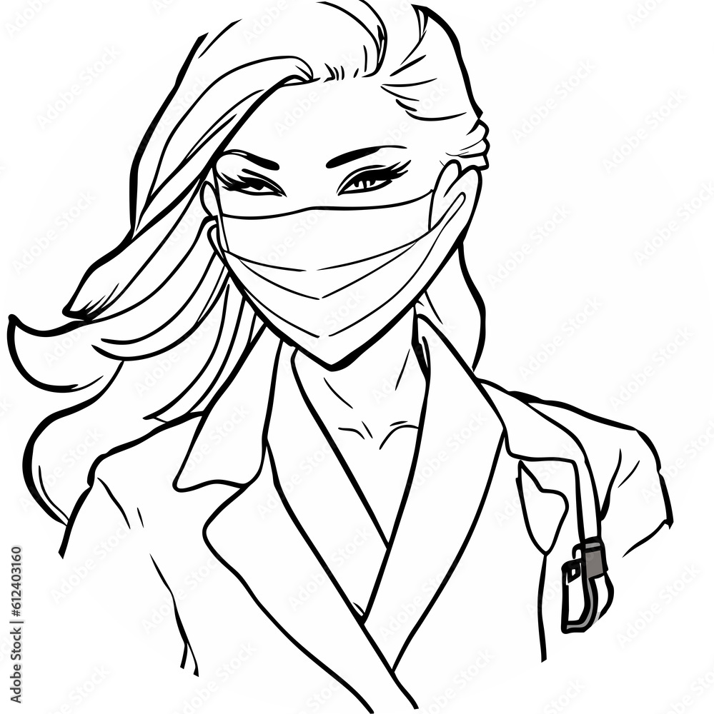Female doctor in a medical mask. illustration in cartoon style. Generative AI Female doctor in a medical mask. illustration in cartoon style. Generative AI