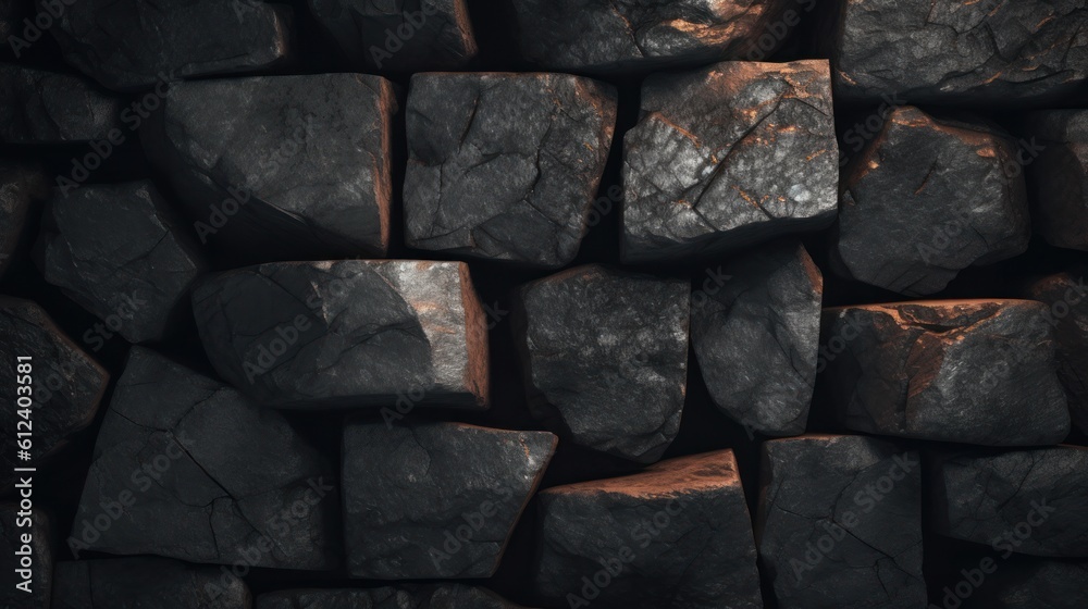 Black Stone Background, Stacked Stones, Stacked Stone Wall. Generative AI. Black Stone Background, Stacked Stones, Stacked Stone Wall. Generative AI.