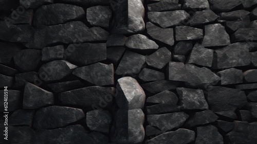 Black Stone Background  Stacked Stones  Stacked Stone Wall. Generative AI.