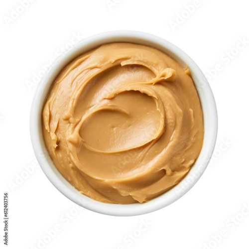 Bowl of Creamy Peanut Butter Isolated on a Transparent Background. Generative AI