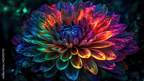 A futuristic flower dazzles in a sci-fi style setting. This image arouses a sense of wonder and imagination with its incredible and futuristic details. Generative AI photo