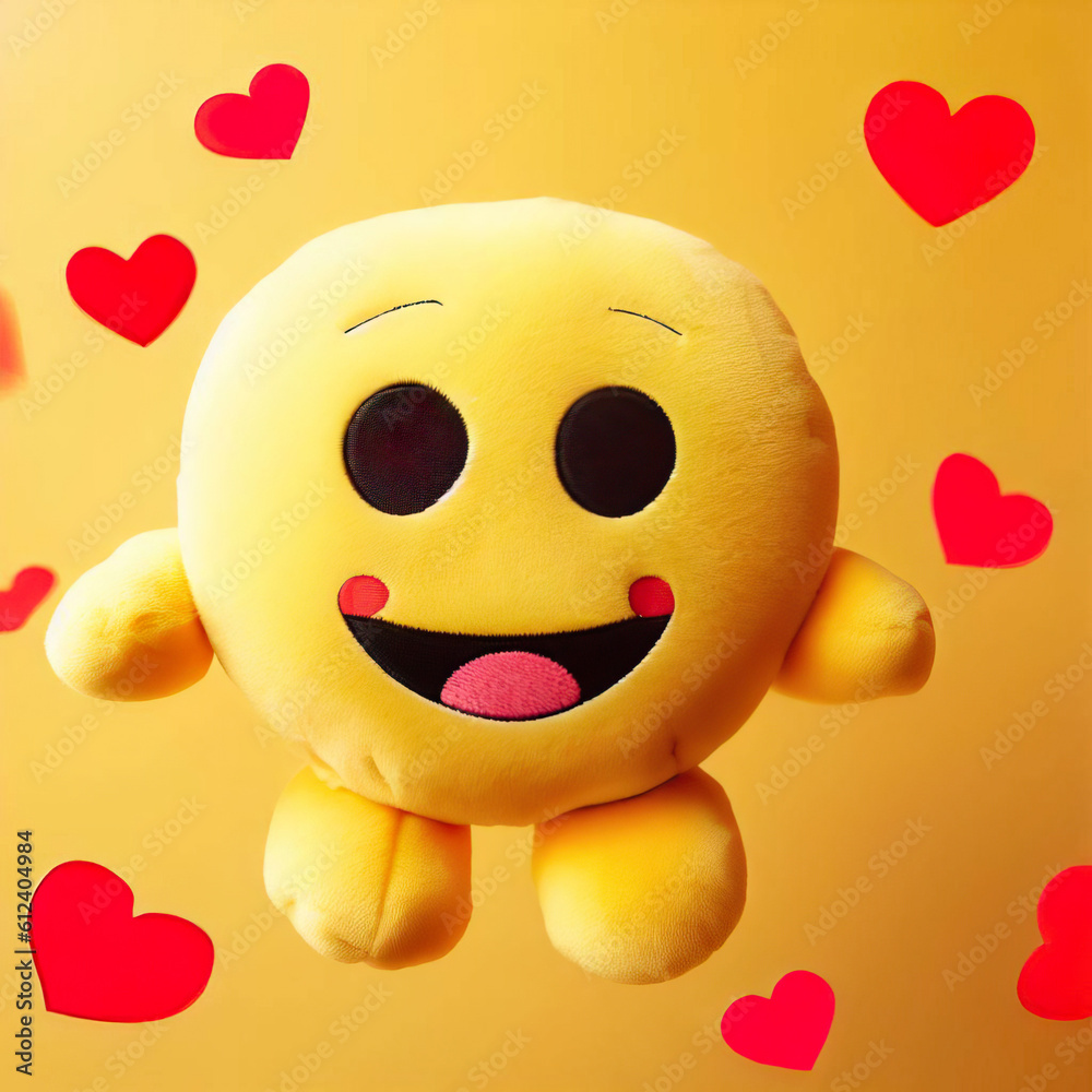 Fototapeta premium The happy emoji is characterized by a wide, beaming smile and often features closed eyes to convey a sense of pure joy and contentment. It exudes positive energy, radiating happiness and cheerfulness.