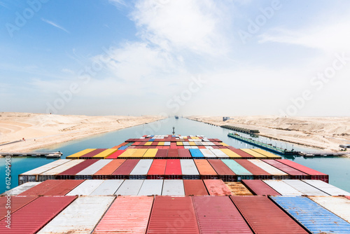 Cuadro en lienzo View on the containers loaded on deck of cargo ship