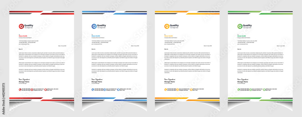Professional corporate company business colourful letterhead template design with a4 size stationary item modern letterhead.